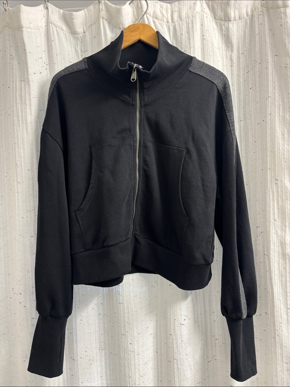 Free People Movement Women's Black Zip-Up Jacket with High Collar